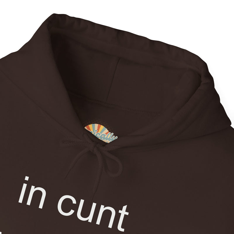 Hoodie — "in cunt we trust." Minimalist Provocative Text Hooded Sweatshirt