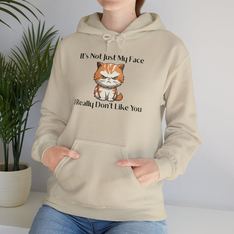 Sassy Cat Hoodie — "It's Not Just My Face, I Really Don't Like You"Graphic Hooded Sweatshirt