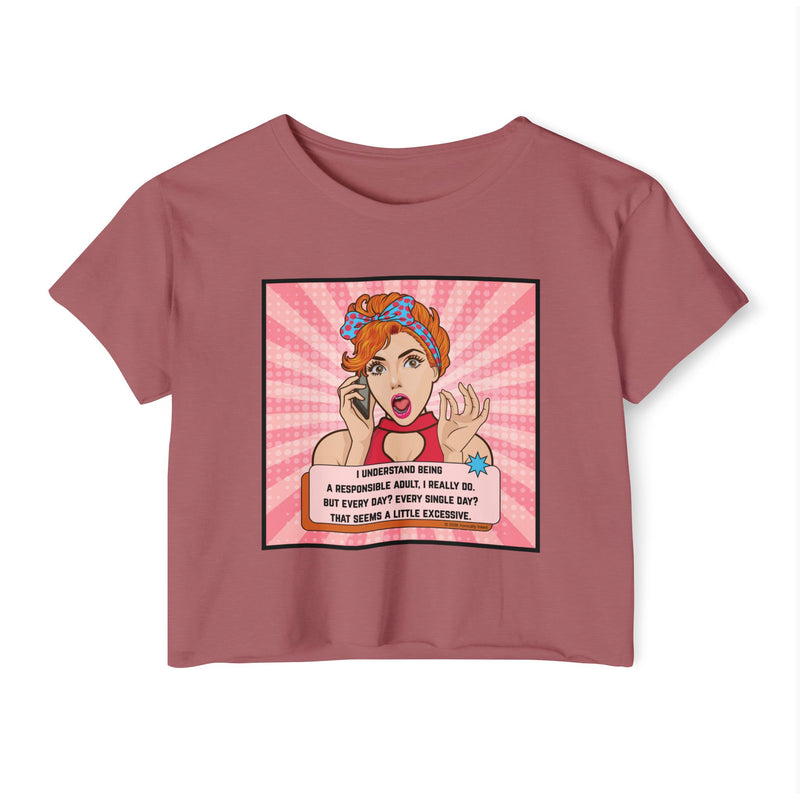 Pop Art Crop Top T-shirt — "Responsible Adult" Graphic Tee for Women