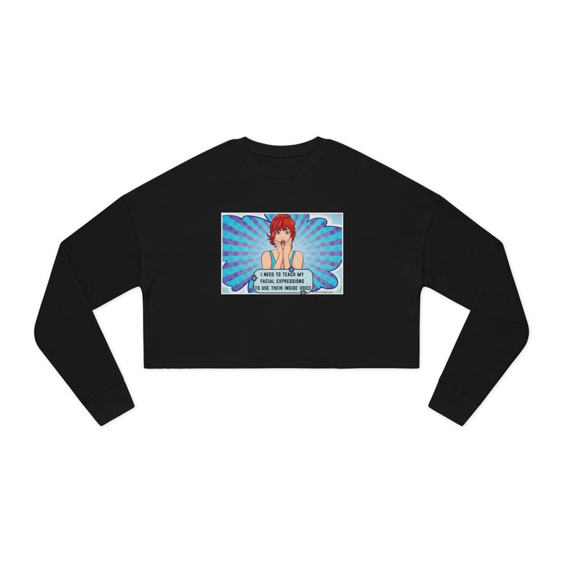 Retro Pop Art Crop Graphic Sweatshirt — 'Facial Expressions'