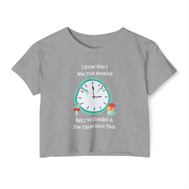 Wonderland Festival Crop Graphic Tee — "I Knew Who I Was This Morning..."