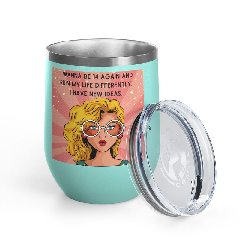 Retro Pop Art "14 Again" Insulated Stainless Steel 12oz Wine Tumbler
