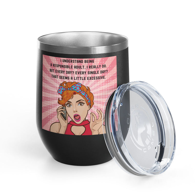"Responsible Adult"Retro Pop Art Insulated Wine Tumbler - Stainless Steel 12oz
