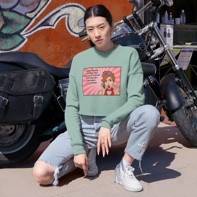 Cropped Sweatshirt — Retro Pop Art 'Responsible Adult' Women's Crop Top