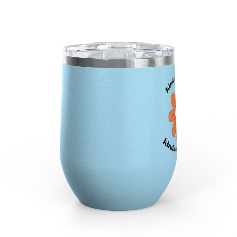 "Kinda Emotional Kinda Emotionless" Graphic Floral Skull Wine Tumbler - Stainless Steel 12oz