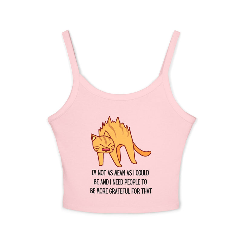 Spaghetti Tank Top — Sassy Cat "I'm Not as Mean as I Could Be" Graphic Crop Tank