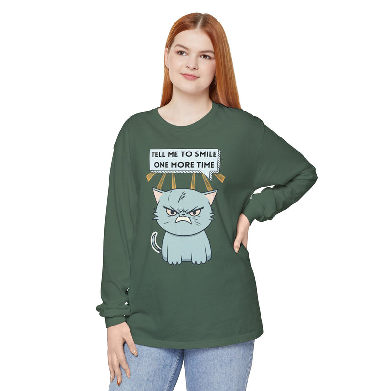 Grumpy Cat "Tell Me To Smile One More Time" Long Sleeve Tee