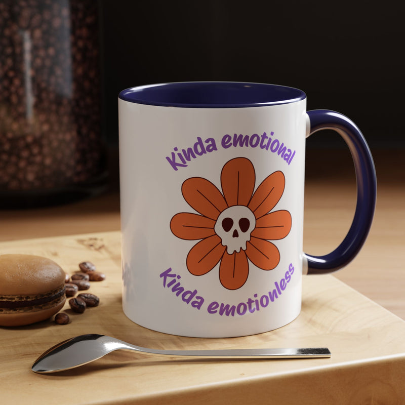 Coffee or Tea Mug — "Kinda Emotional, Kinda Emotionless" Floral Skull Accent Mug