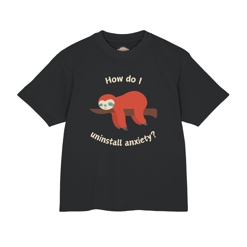 Garment Dyed Urban Heavy Tee "How Do I Uninstall Anxiety" Sloth Graphic T-Shirt
