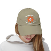 Kinda Emotionless Kinda Emotional Distressed Cap — Floral Skull Baseball Hat