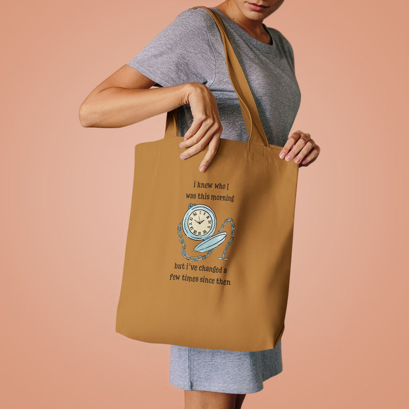 Wonderland Large Cotton Canvas Tote Bag “I Knew Who I Was This Morning But I’ve Changed A Few Times Since Then”
