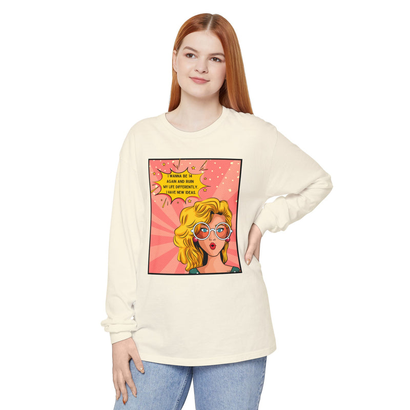 Pop Art Comic Long Sleeve Tee — "I Wanna Be in My Own Movie" Graphic Oversize T-Shirt
