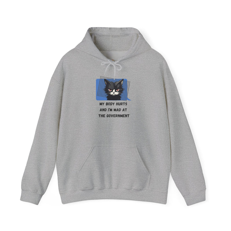 Hoodie — 'My Body Hurts and I'm Mad at the Government' Graphic Hooded Sweatshirt