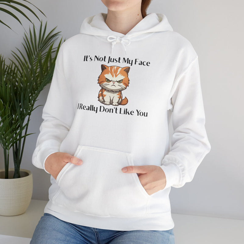 Sassy Cat Hoodie — "It's Not Just My Face, I Really Don't Like You"Graphic Hooded Sweatshirt