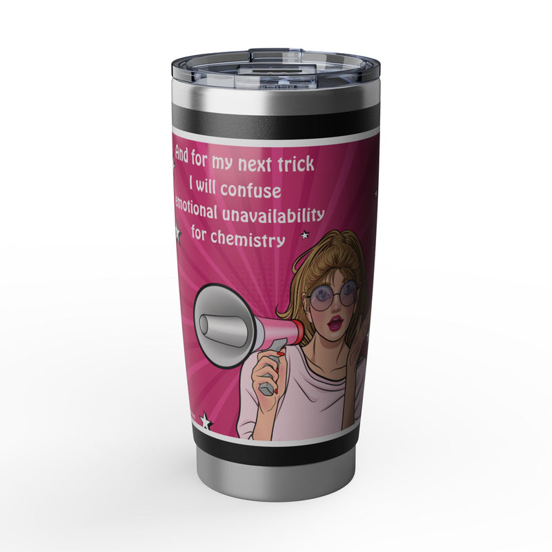 20oz Vagabond Travel Tumbler — 'Emotional Unavailability' Retro Pop Art Traveler Cup