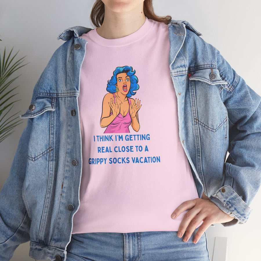 Pop Art Tee - "Grippy Socks Vacation" Mental Health Awareness Graphic T-Shirt