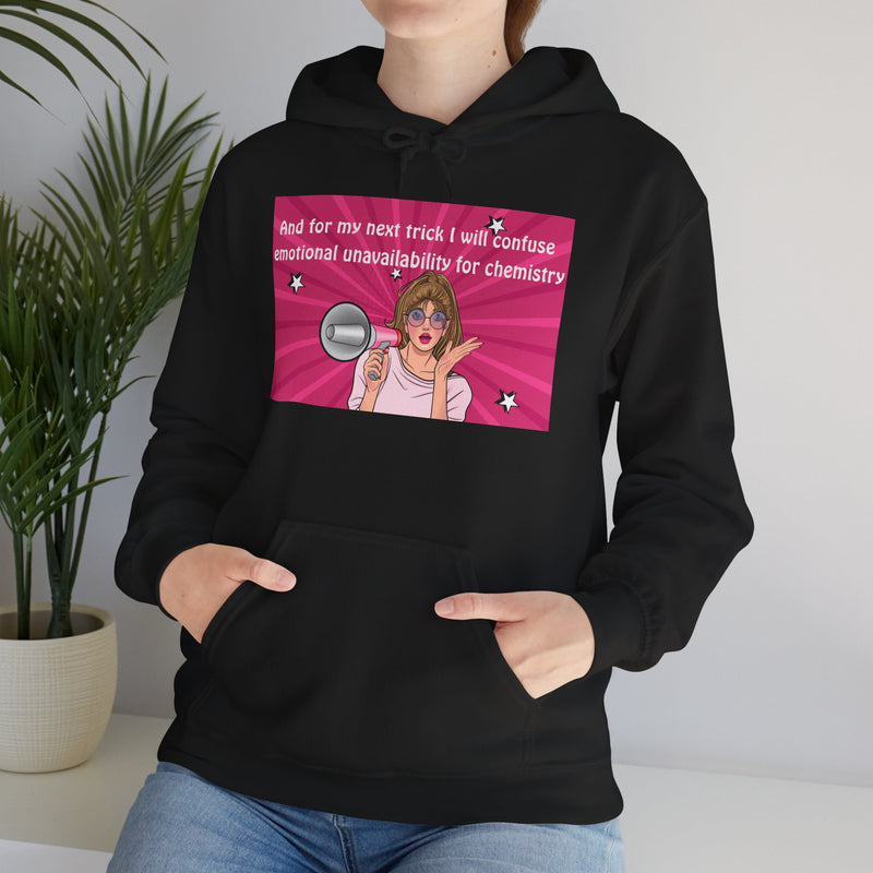 Graphic Hoodie — Retro Pop Art "Emotional Unavailability" Hooded Sweatshirt