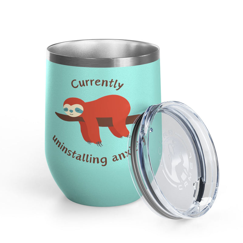 "Currently Uninstalling Anxiety" Sloth Insulated Wine Tumbler - Stainless Steel 12oz