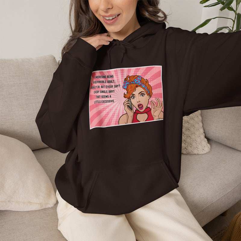 Retro Pop Art Hooded Sweatshirt — "Responsible Adult..." Graphic Hoodie