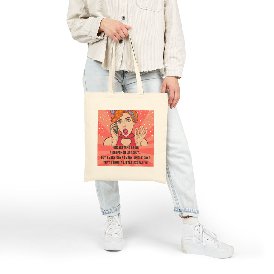 Tote Bag - Retro Pop Art Phone Woman "I Understand Being A Responsible Adult..." Cotton Canvas Tote