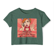 Pop Art Crop Top T-shirt — "Being Responsible Adult Every Single Day?" Graphic Tee for Women