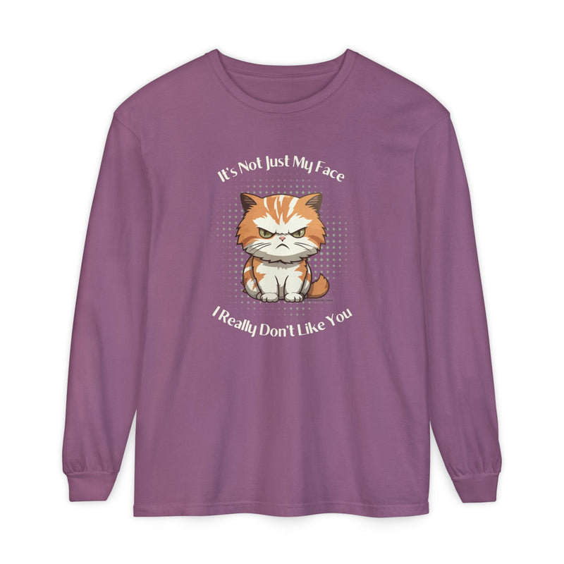 Sassy Cat Long Sleeve Tee — "It's Not Just My Face, I Really Don't Like You" Oversized T-Shirt