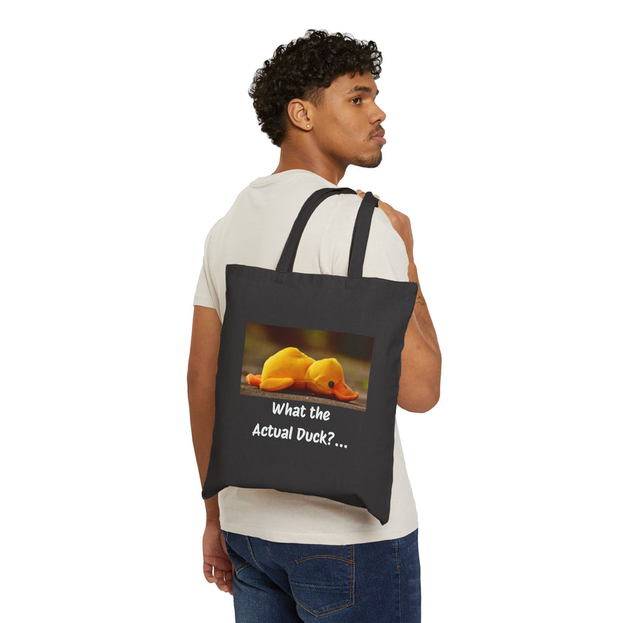 "What the Actual Duck?" Canvas Tote Bag – Exhausted Duck Illustration Reusable Grocery Bag