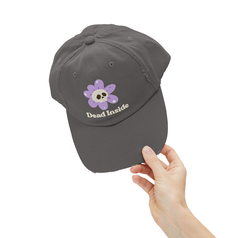 "Dead Inside" Skull Flower Distressed Cap — Baseball Hat