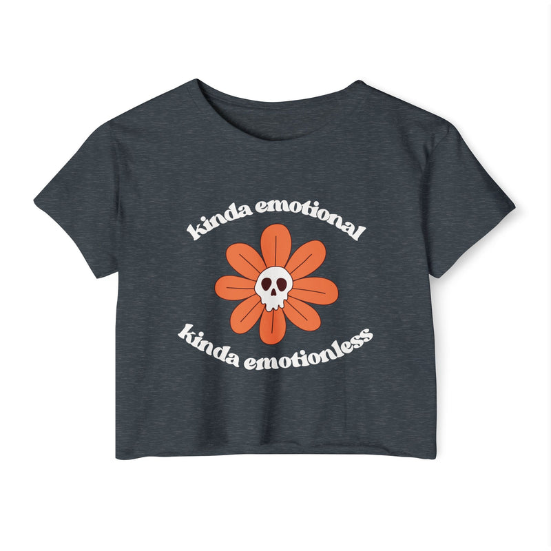 Crop Top — "Kinda Emotional Kinda Emotionless" Skull Flower Festival Tee