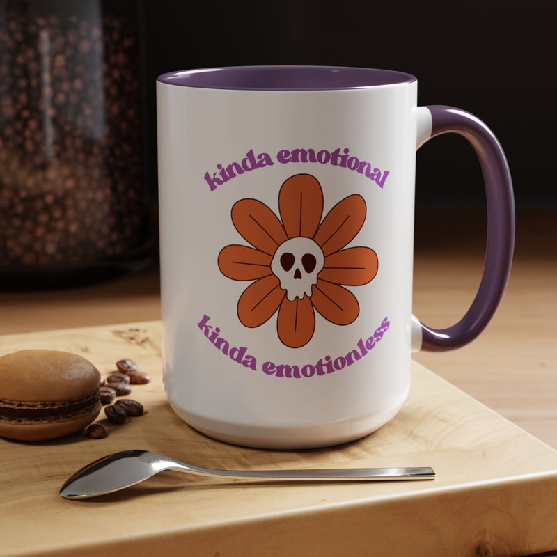 Coffee or Tea Mug — "Kinda Emotional, Kinda Emotionless" Floral Skull Accent Mug