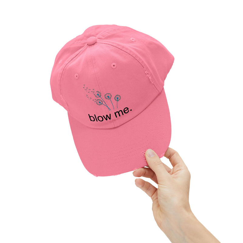 "Blow Me" Dandelion Cap — Distressed Baseball Hat