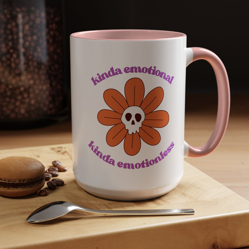 Coffee or Tea Mug — "Kinda Emotional, Kinda Emotionless" Floral Skull Accent Mug