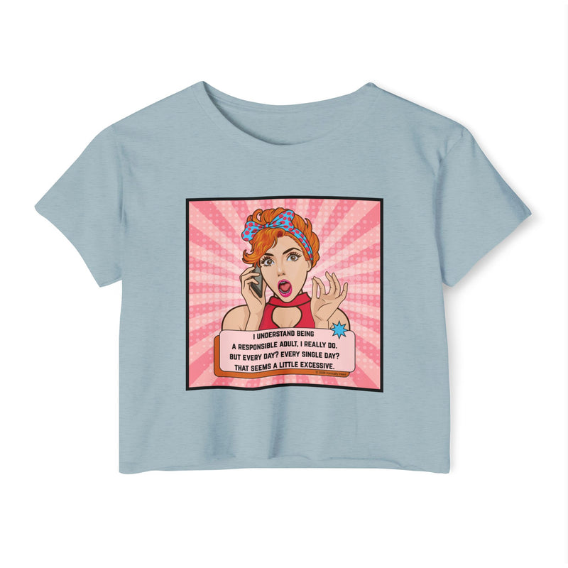 Pop Art Crop Top T-shirt — "Responsible Adult" Graphic Tee for Women