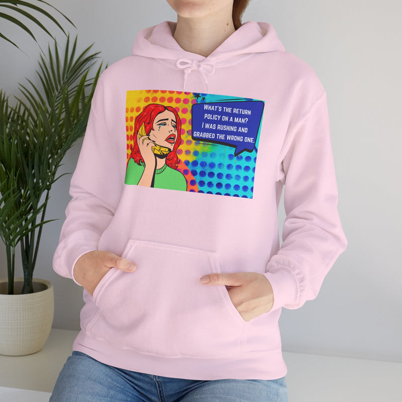 Retro Pop Art Hoodie "What's the Return Policy on a Man?..." Hooded Sweatshirt
