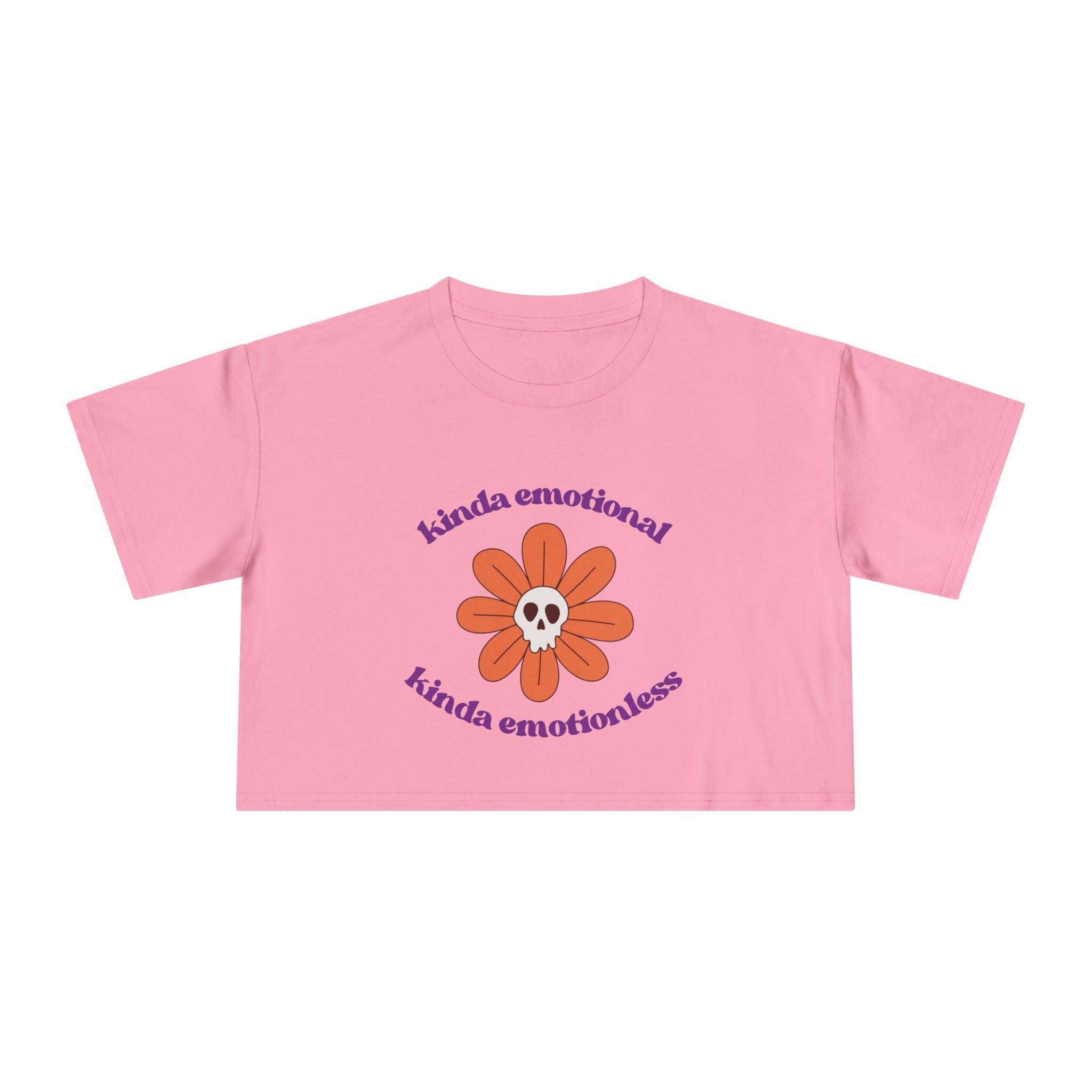Crop Tee — 'Kinda Emotional, Kinda Emotionless' Retro Flower Skull Graphic T-shirt Top