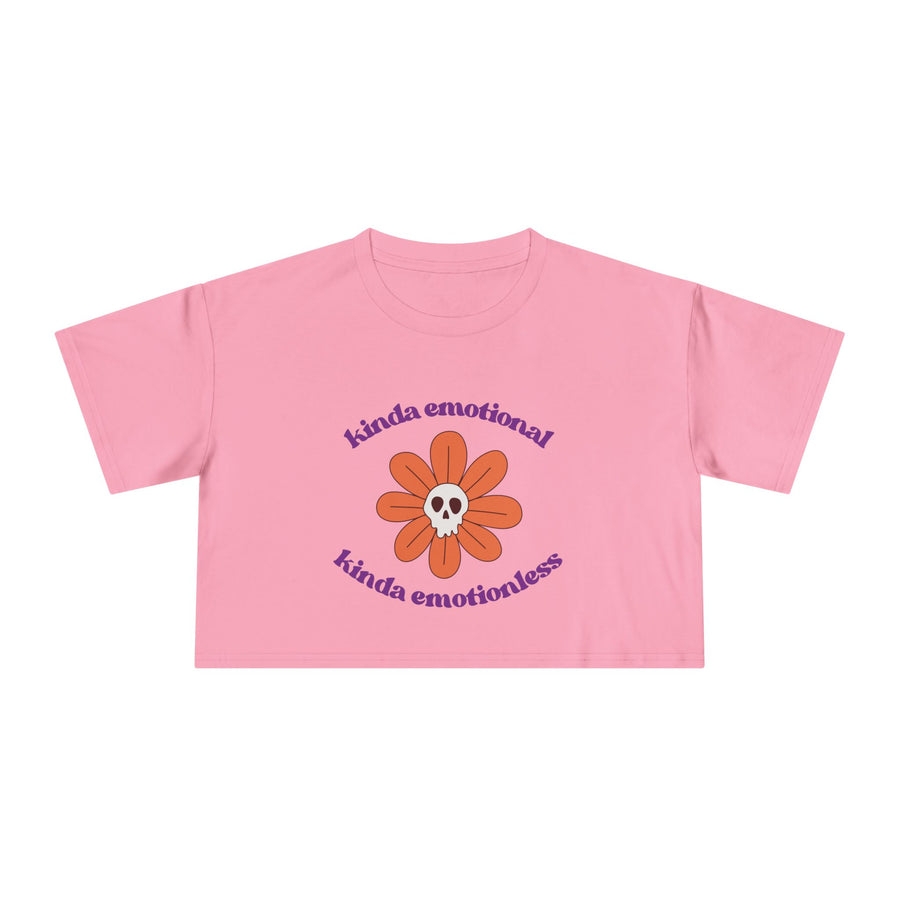Crop Tee — 'Kinda Emotional, Kinda Emotionless' Retro Flower Skull Graphic T-shirt Top