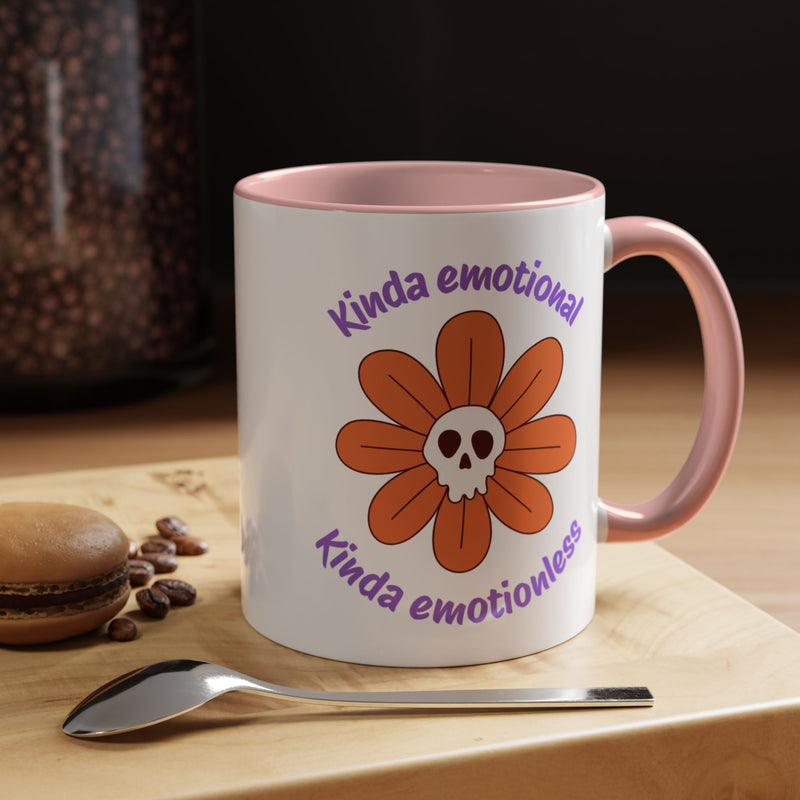 Coffee or Tea Mug — "Kinda Emotional, Kinda Emotionless" Floral Skull Accent Mug