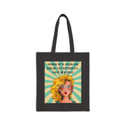 Canvas Tote Bag — Retro Pop Art Blonde with Quote “I Wanna Be 14 Again and Ruin My Life Differently”