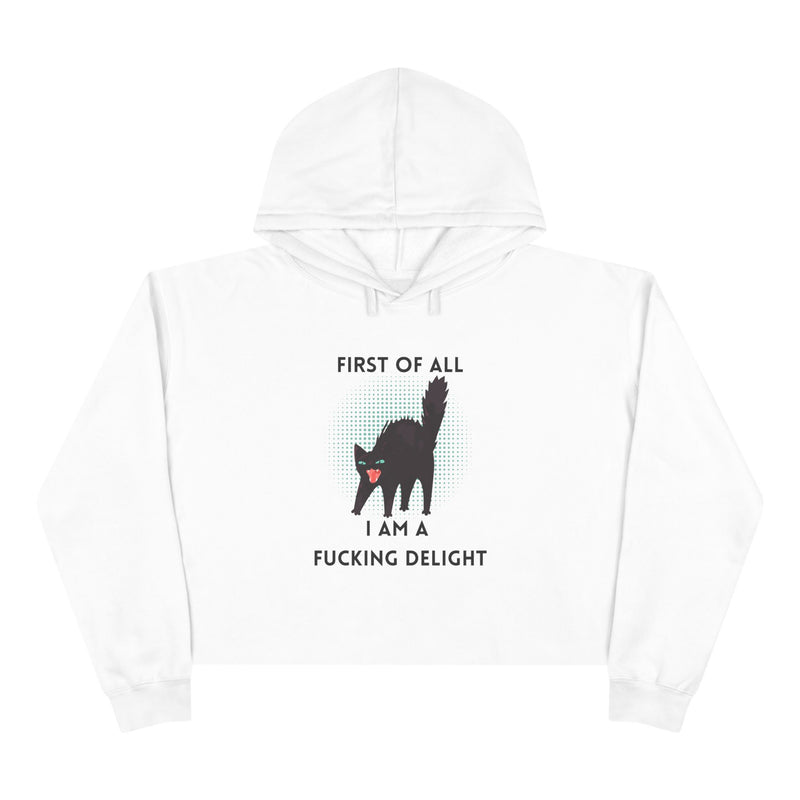 Graphic Black Cat Hooded Sweatshirt - "I am a Fucking Delight" Crop Hoodie