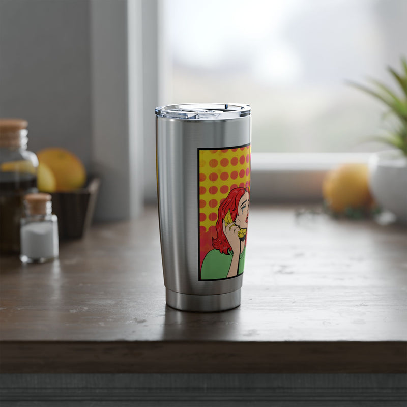 Pop Art Tumbler — Retro Comic "What's the Return Policy on a Man?" 20oz Vagabond Travel Mug