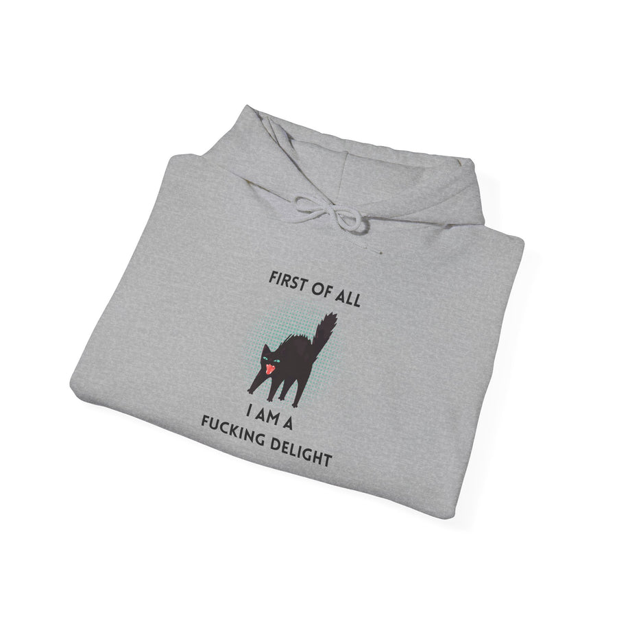 Sassy Cat Hoodie — "...I Am A Fucking Delight!" Graphic Hooded Sweatshirt