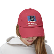 Distressed Cap — Sassy Cat “My Body Hurts and I’m Mad at the Government” Baseball Hat