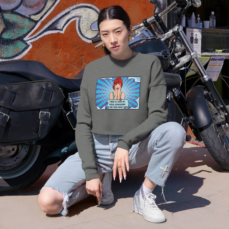 Retro Pop Art Crop Graphic Sweatshirt — 'Facial Expressions'