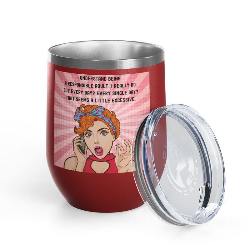 "Responsible Adult"Retro Pop Art Insulated Wine Tumbler - Stainless Steel 12oz