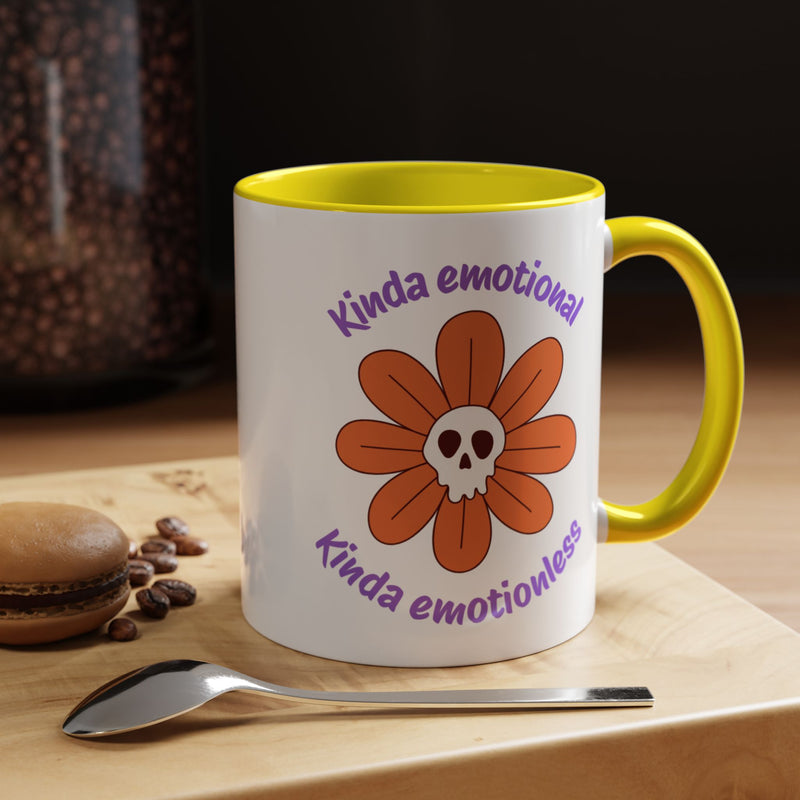 Coffee or Tea Mug — "Kinda Emotional, Kinda Emotionless" Floral Skull Accent Mug