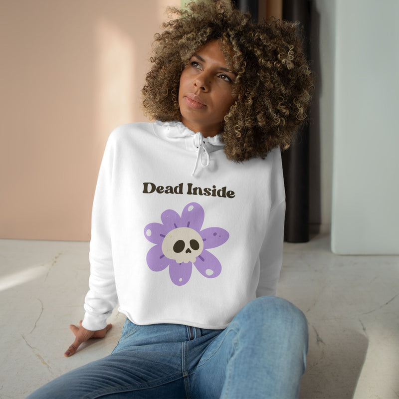 Crop Hoodie: "Dead Inside" Purple Flower Skull Graphic Crop Hooded Sweatshirt