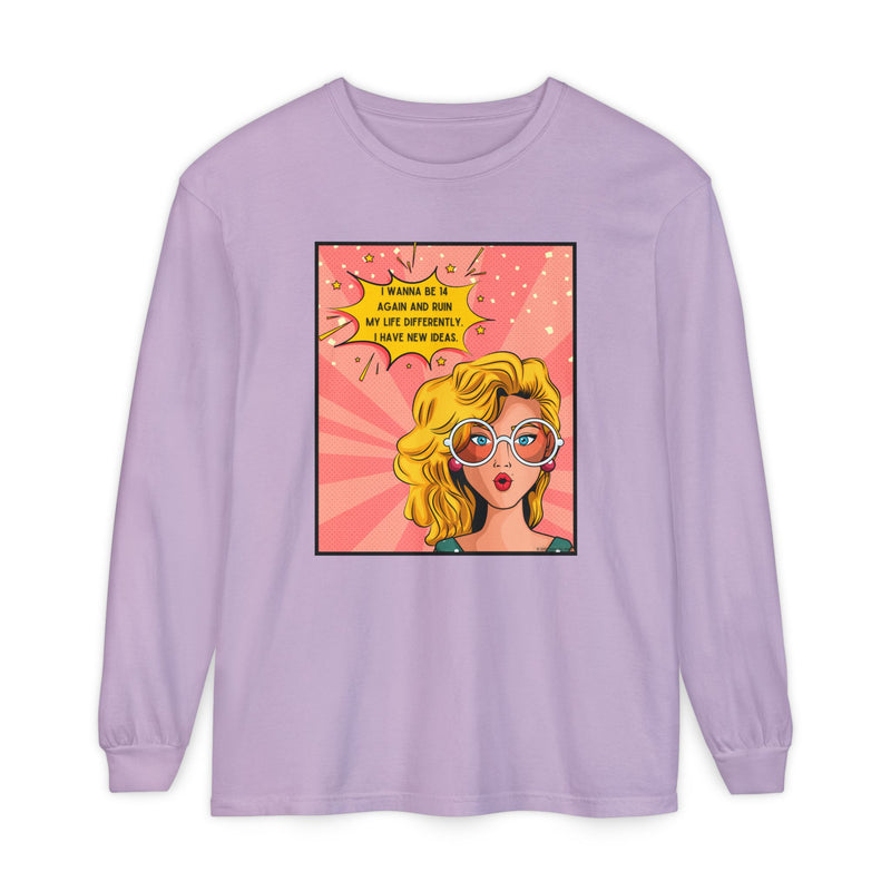 Pop Art Comic Long Sleeve Tee — "I Wanna Be in My Own Movie" Graphic Oversize T-Shirt