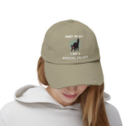 Distressed Baseball Cap — "First Of All I Am A Fucking Delight" Sassy Cat Hat