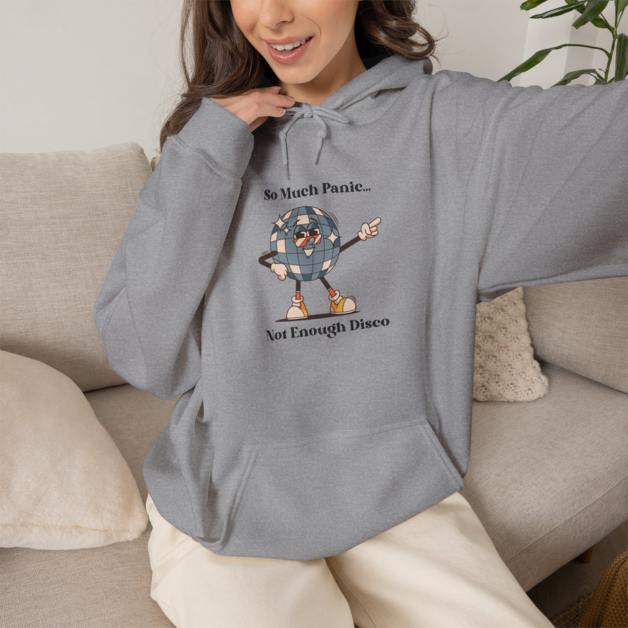 Retro Hoodie "Too Much Panic, Not Enough Disco" Hooded Sweatshirt