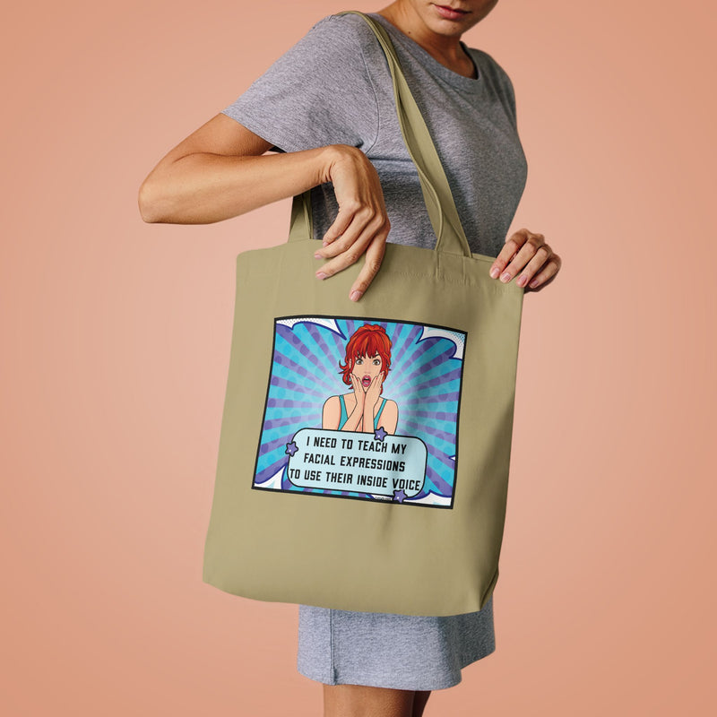 Retro Pop Art Reusable Tote Bag — 'Facial Expressions' Large Cotton Book Bag